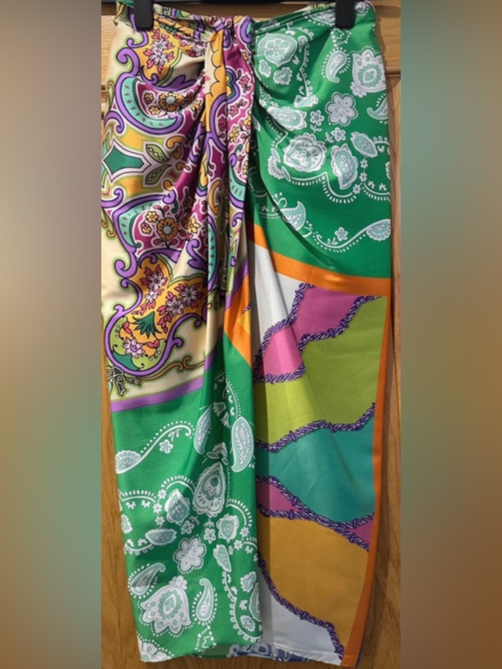 Zara green Multi-Print Satin Maxi Skirt - Vibrant Pattern
